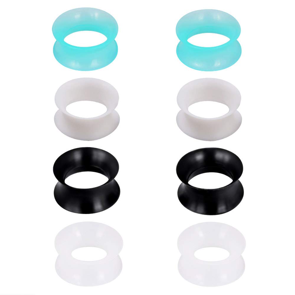 Stuppendux 4Pairs Black White Transparent Turquoise Soft Silicone Flexible Ear Skin Tunnels Plugs Expanders Gauges Hollow Body P
