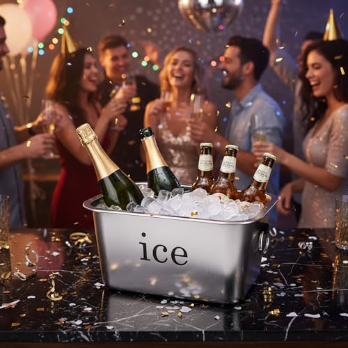 12L Ice Bucket for Freezer,Stainless Steel Ice Cube Bin with Handle,Large Capacity Ice Container Champagne Bucket Carry Dr...
