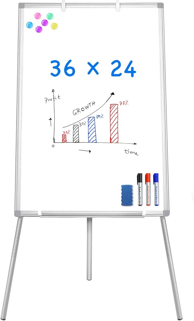 Easel Whiteboard - Magnetic Portable Dry Erase 36 x 24 Tripod Height Adjustable, 3' x 2' Flipchart Easel Stand White Board...