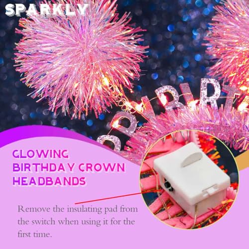 Uranian Light Up Happy Birthday Headbands Led Glitter Pompom Hairbands Glow Birthday Party Hair Accessories for Women