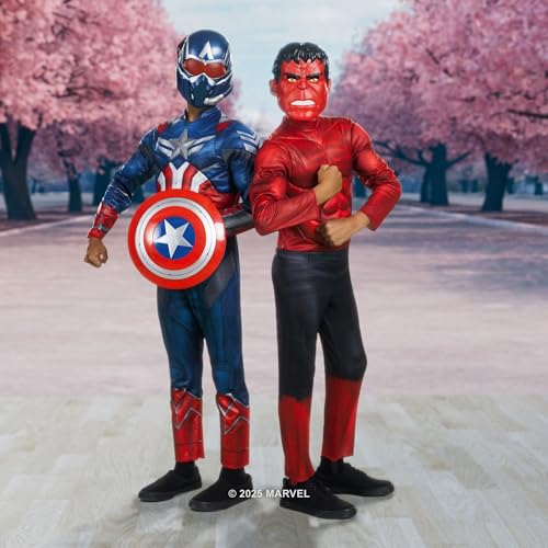 MARVEL Captain America Official Youth Halloween Costume - Premium Quality Padded Jumpsuit with Plastic Mask