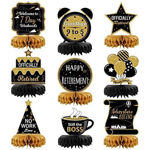 9PCS Retirement Party Decorations, Black and Gold Retirement Table Decorations, Retirement Centerpieces for Table, Retirem...