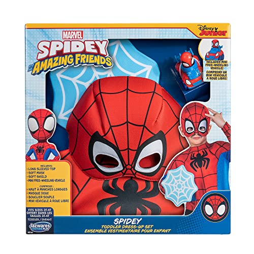 Marvel Spidey Toddler Dress-Up Box - Long-Sleeved Top with Printed Design Plus Fabric Half Mask and Foam Web Shield Multi