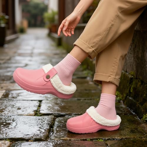 ChayChax Women and Men Fur Lined Clogs Memory Foam Warm Fuzzy Slippers Winter Waterproof Indoor Outdoor Slipper
