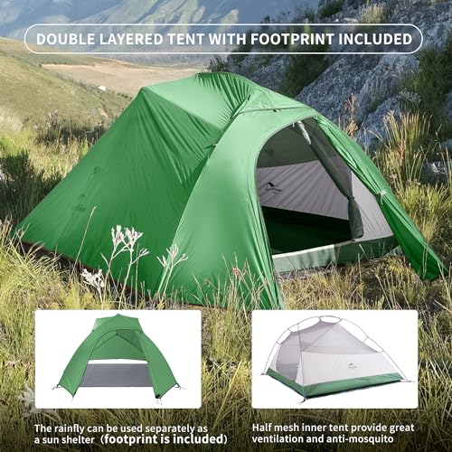Camping Tent Waterproof Professional Tent Ultralight Trekking Tent 4 Seasons Tent 3 People Outdoor Camping Lightweight Ten...