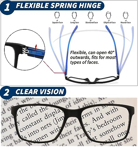 JJWELL 3 Pack Reading Glasses for Men Blue Light Blocking with Spring Hinge, Anti Eyestrain/Dryness/UV Large Wide Square R...