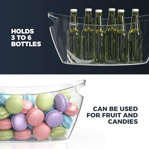 Clear Ice Buckets for Parties 3 Pack, 5.5L Clear Beverage Tub w/Handles & Scoops, Drink Buckets for Parties, Acrylic Bever...