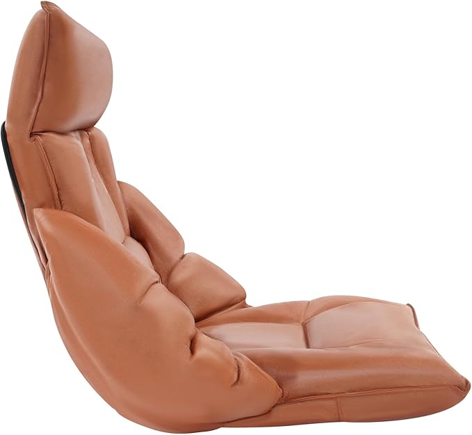 Floor Chair with Back Support, Folding Sofa Chair with 5 Adjustable Position, Cozy Tatami Human Bed with 5 Adjustable Positions for Living Room, Bedroom, Coffee Color