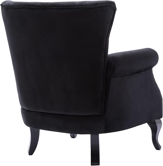 DM Furniture Mid Century Accent Chair Modern Button Tufted Armchair Club Chair Velvet Wingback Single Sofa Lounge Chair with Pillow for Living Room Bedroom, Black