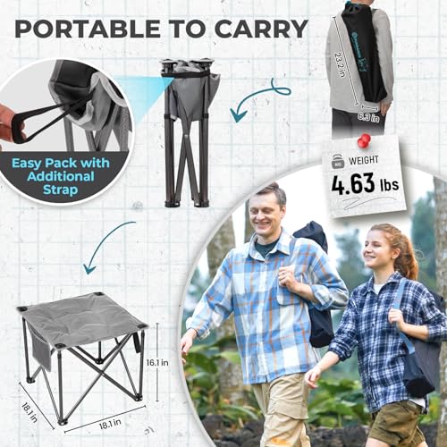 FUNDANGO Oversized Camping Stool for Adults,Thick Padded 18.1 Inch Folding Ottoman Foot Rest, 440 Lbs Heavy Duty Outdoor C...