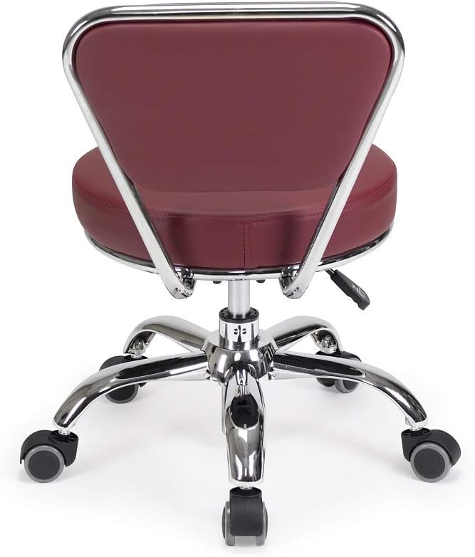 MAYAKOBA Dayton Rolling Stool with Backrest – Red Pneumatic Seat, Adjustable Height 13"-15", Ergonomic Design for Home Office, Garage, Gardening, Lab, School, Mechanic Tasks