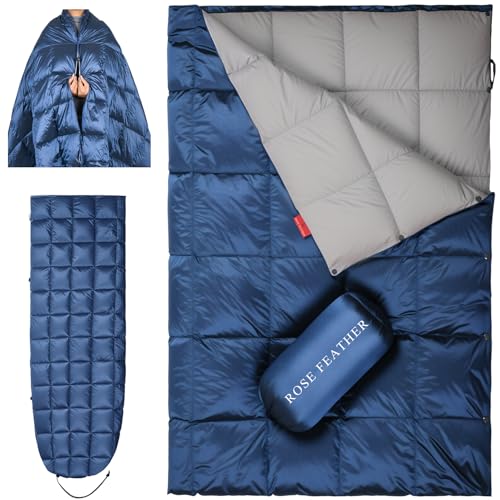 ROSE FEATHER Down Camping Blanket - Lightweight, Packable, Warm & Puffy Outdoor Travel Quilt for Sleep, Hiking, Backpackin...