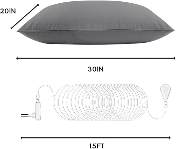 Grounding Pillowcase with Grounding Cord, Grounding Pillowcase Queen Contains Silver Fibers, Conductive Cotton Grounding Pillow Case, Improve Sleep, Relieve Pain (20x30IN, Grey)