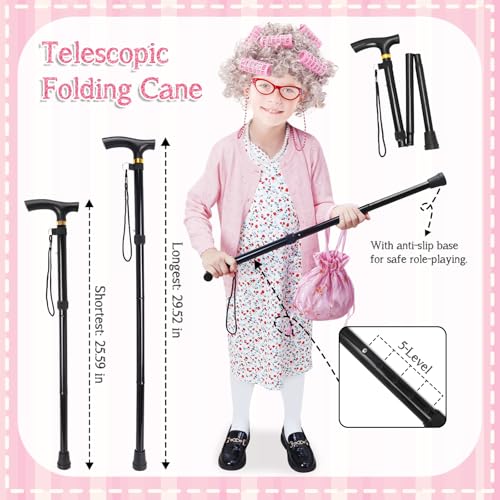 Boutrele 11 Pcs Old Lady Costume for Kids,100 Days of School Costume Girls,Granny Grandma Costumes Kids Accessories