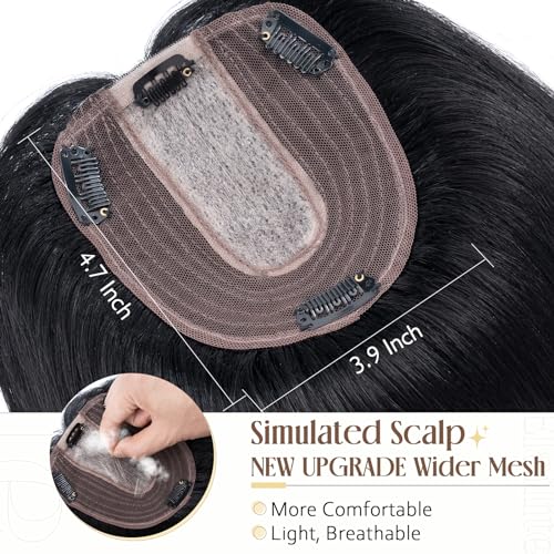 Elailite Human Hair Toppers for Women Real Human Hair Thin 4.7"x3.9" Silk Base Clip in Remy Hairpieces 8 Inch Jet Black
