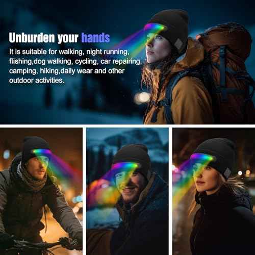Beanie Hat with LED Light Strip, Rechargeable Winter Warm Cap with Multiple Light Modes Headlamp, Windproof Warm Knit hat for Men Women, Ideal for Outdoor Activities