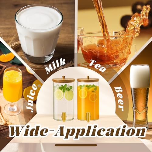 VERSSURE 2PCS Drink Dispenser, 1.5 Gallon Each Glass Beverage Dispenser with Wood Stand and Stainless Steel Faucet Ideal f...