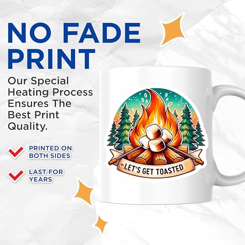 Campfire Coffee Mug - Lets Get Toasted Marshmallows - Camping Lovers 11 Ounce - Design Printed On Both Sides - Premium Qua...