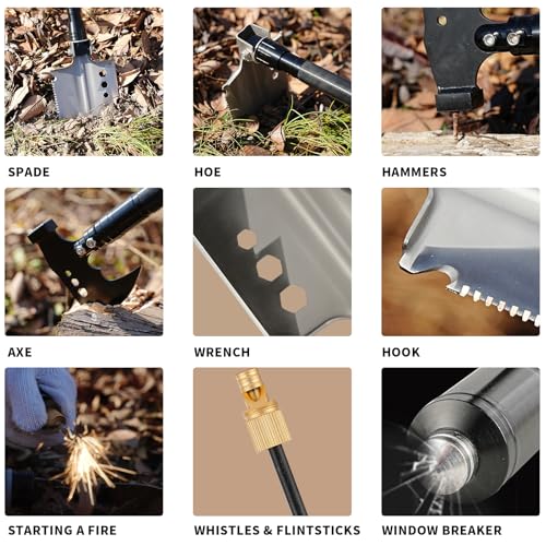 Camping Foldable Digging Shovel,MultiTool Steel Tactical Kit, Military Survival Shovel, Military Survival Gear Car, Emerge...