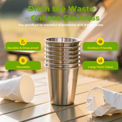 Luxgola 4 Pack 16oz Stainless Steel Cups, Stainless Steel Stacking Beer Pint Cups, Stainless Steel Water Tumbler for Home,...