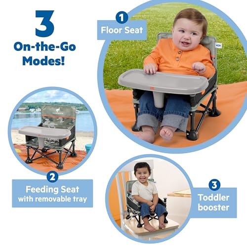 Bright Starts Ford Bronco Pop 'N Sit Portable Booster Chair, Floor Seat, Indoor/Outdoor Use, Compact Fold, Camo Print, 6 M...