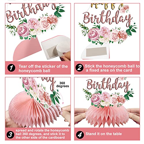 Aodocuto Pink Rose Gold Birthday Decorations Floral Honeycomb Centerpieces for Women Girls, 8pcs Floral Birthday Table Cen...