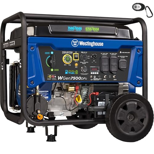 Westinghouse 9500 Peak Watt Dual Fuel Home Backup Portable Generator, Electric Start, Transfer Switch Ready, Gas & Propane...
