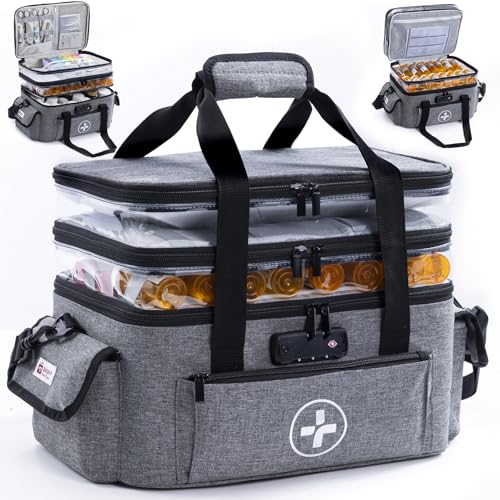 BAGSFY 3-Tier Medicine Organizer with Combination Lock – Large Medicine Bag, Empty First Aid Kit Case, Pill Bottle Medical...
