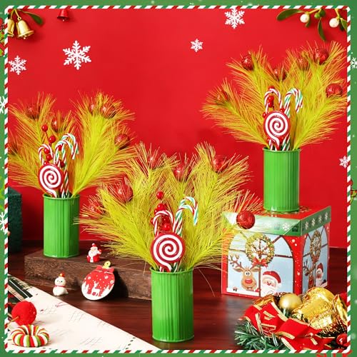 3Pcs Christmas Centerpiece Table Decorations, Red Berry Candy Decorative Jar Christmas Centerpieces for Tables, Holiday Ja...