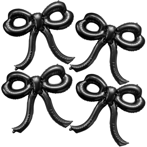 4 Pcs Bow Birthday Decorations Black Bow Balloons Bow Party Decorations Giant Foil Balloon for Girl Women Baby Shower Brid...