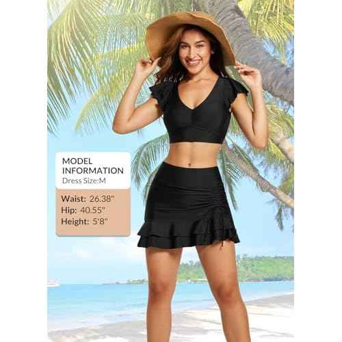 baleaf Women's High Waisted Adjustable Drawstring Ruffle Swim Skirt Bottoms Modest Tummy Control Swim Skort with Pocket Liner