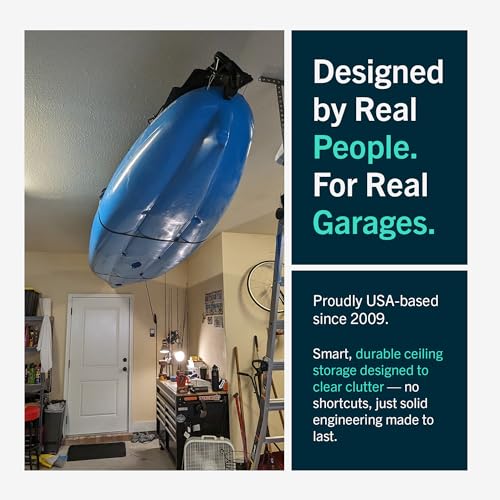 StoreYourBoard Kayak and Canoe Ceiling Hoist – Overhead Garage Storage Rack for Kayaks, Canoes, and Paddle Gear – Heavy Du...