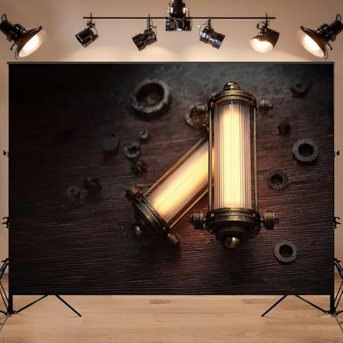 Photography Backdrop Photography Background Glowing Lamps Wooden Table for Photoshoot Portrait Photo Studio Video Prop Bir...