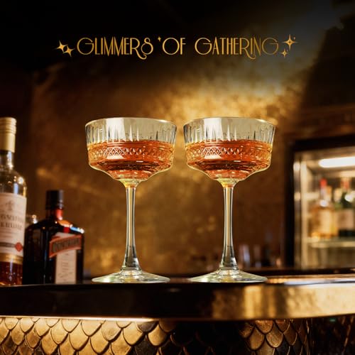 VIMERPA Coupe Glasses, Gold Rim Martini Coupe Glasses Set of 4, 8 oz Classic Cocktail Glassware - Champagne, Manhattan, Co...