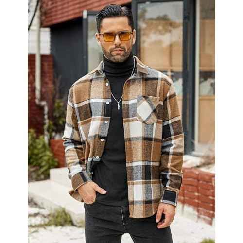 COOFANDY Mens Flannel Shirts Long Sleeve Lightweight Plaid Shirt Casual Button Down Shirts Jacket