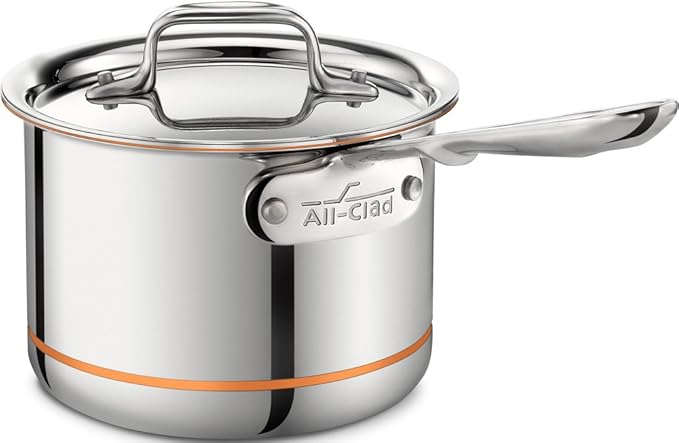 All-Clad Copper Core 5-Ply Stainless Steel Sauce Pan 2 Quart Induction Oven Broiler Safe 600F Pots and Pans, Cookware Silver