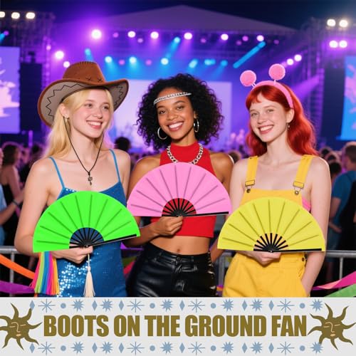 Blulu 12 Pcs Large Folding Fans for Line Dancing 13 Inch Boots on the Ground Fans for Line Dancing for Women Men Big Silk ...