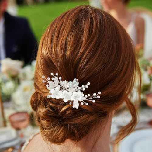 Catery Flower Bridal Hair Comb Wedding Hair Clip Rhinestone Hair Pieces Accessories for Women (Silver)