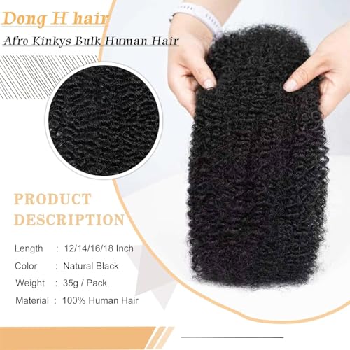 Afro Kinkys Bulk Human Hair 22 Inch for Braiding Afro Kinky-Curly Human Hair Bulk For Mini Twist, Repair Locs Hair Bulk Human Braiding Hair for Micro Dreadlocs Extensions(1B,35g/pack)