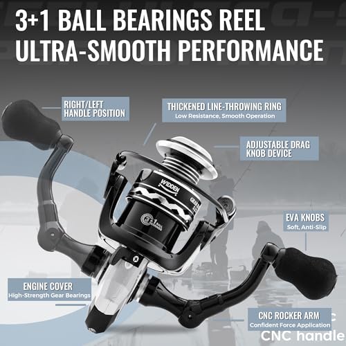 WIDDEN Ice Fishing Rod and Reel Combo, 27" Medium Light Spinning Ice Fishing Pole, Gear with Tackle Box Kit, Line, Lures f...