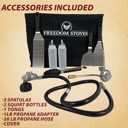Freedom Stove 22" Propane Gas Griddle: Easy Clean Non Stick Ceramic Flat Top with Locking Lid, Utensils, Cover, 1LB & 20LB...