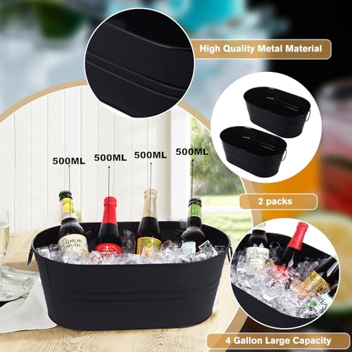 Galvanized Tub Beverage Tubs, 2pcs Metal Ice Buckets for Cocktail Bar 3 Gallon Wine Beer Drink Buckets with Handles Large ...