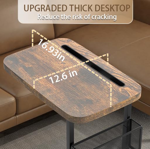 Fashion TV Tray Table with Large Tabletop, Adjustable Sofa Table with Storage Baskets, Strong Metal Frame, Tv Dinner Tray ...