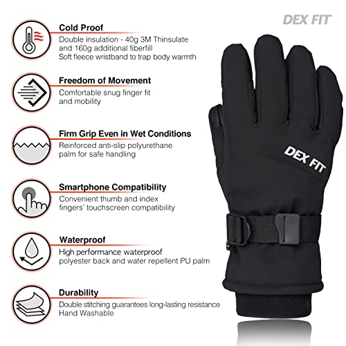 DEX FIT Coldproof Warm Winter Gloves WG201, Waterproof, Double Thermal Protection for Cold Weather & Outdoor Work, PU Leat...