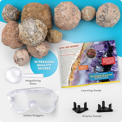 National Geographic Break Open 10 Premium Geodes – Includes Goggles & 2 Display Stands - Great STEM Science Kit, Geology G...