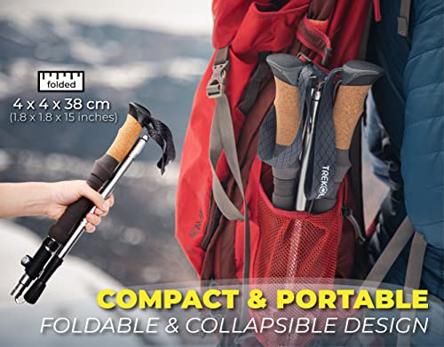 TREKOLOGY Trek-Z Cork Grip Trekking Poles – Lightweight Folding Hiking Poles, Adjustable Height, Compact Travel Design, Ai...
