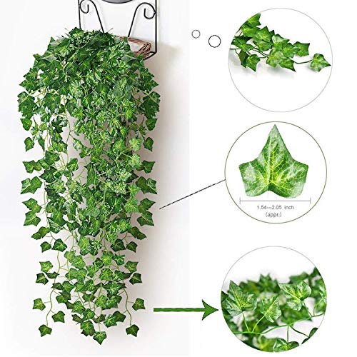 12 Pack Fake Vines for Room Decor Artificial Ivy Garland with Clip Green Flowers Hanging Plants Faux Greenery Leaves Bedro...