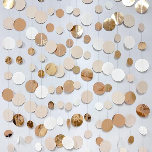 Champagne Gold Party Decorations Circle Dots Garland Gold Neutral Nude Neutral Cream Beige Boho Hanging Polka Dot Streamer...
