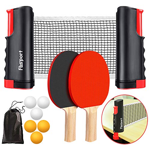 FBSPORT Ping Pong Paddle Set, Portable Table Tennis Set with Retractable Net,Rackets,Balls and Carry Bag for Indoor/Outdoo...