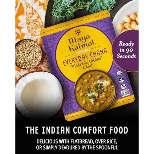 Maya Kaimal Foods - Organic Indian Everyday Chana - 10oz - Fully Cooked Chickpeas with Coconut & Kale - Vegan - Microwavable - Ready to Eat - Pack of 6